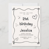 Zwarte en beige hart minimale verjaardag uitnodige kaart (Voorkant)