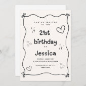 Zwarte en beige hart minimale verjaardag uitnodige kaart (Voorkant / Achterkant)