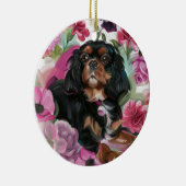 Zwarte en beige kerstsierbloem met Cavalier Keramisch Ornament (Rechts)