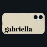 Zwarte en beige oude Typografie Persoonlijke naam iPhone 16 Hoesje<br><div class="desc">Vet Modern Typografie Persoonlijke naam Telefoontas in zwart-wit en beige</div>
