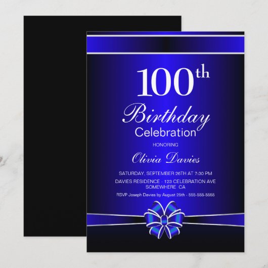 Zwarte en Blauwe 100e verjaardag Kaart (Voorkant / Achterkant)