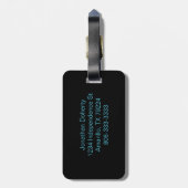 Zwarte en blauwe Art Deco bagagelabel met monogram (Achterkant verticaal)