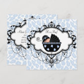 Zwarte en blauwe baby shower kaart (Voorkant / Achterkant)