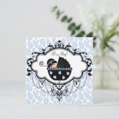 Zwarte en blauwe baby shower kaart (Staand voorkant)