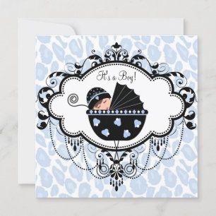 Zwarte en blauwe baby shower kaart