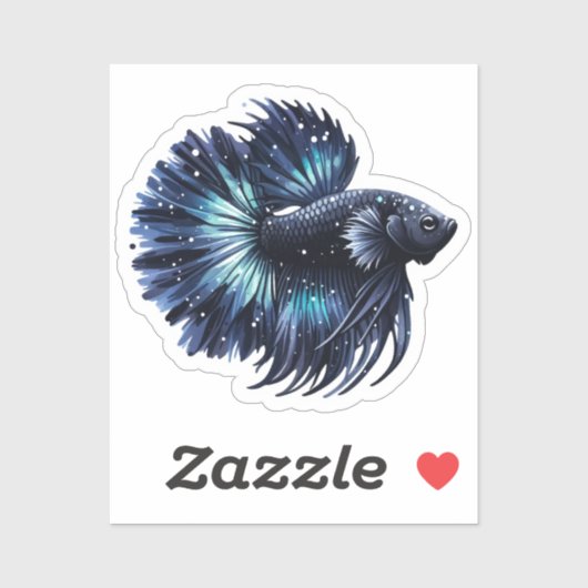 Zwarte en blauwe Betta Vis Sticker (Vel)