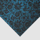 Zwarte en blauwe Blauwgroen Floral Damask Tissuepapier (Detail)