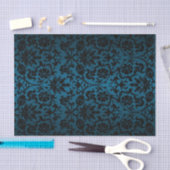 Zwarte en blauwe Blauwgroen Floral Damask Tissuepapier (Craft)