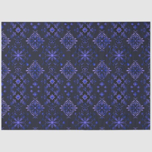 Zwarte en Blauwe Bloemen Sneeuwvlok Kerstmis Tissuepapier (Voorkant)