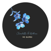 Zwarte en blauwe bloemige 'We Eloped' sticker met