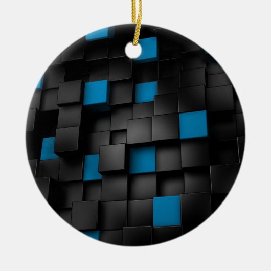 Zwarte en blauwe blokjes keramisch ornament (Voorkant)