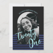Zwarte en blauwe boog foto 21ste verjaardagsfeest kaart (Voorkant)