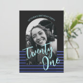 Zwarte en blauwe boog foto 21ste verjaardagsfeest kaart (Staand voorkant)