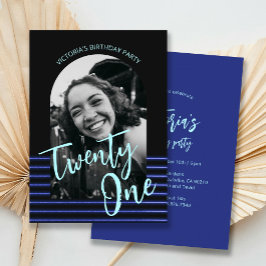 Zwarte en blauwe boog foto 21ste verjaardagsfeest kaart