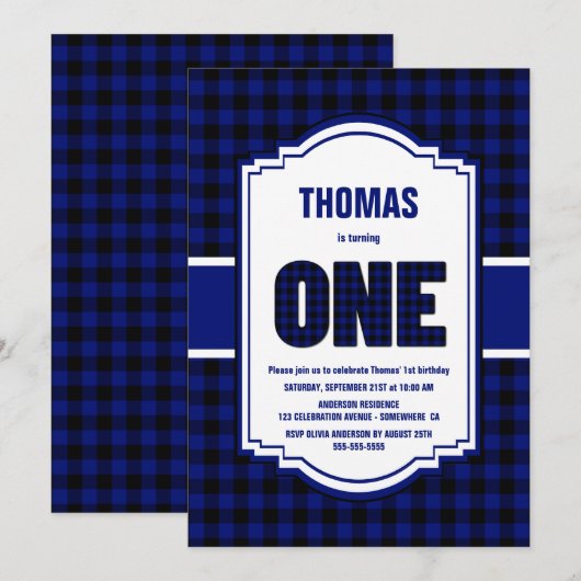 Zwarte en Blauwe Buffalo-spelden 1e verjaardag Kaart (Voorkant / Achterkant)