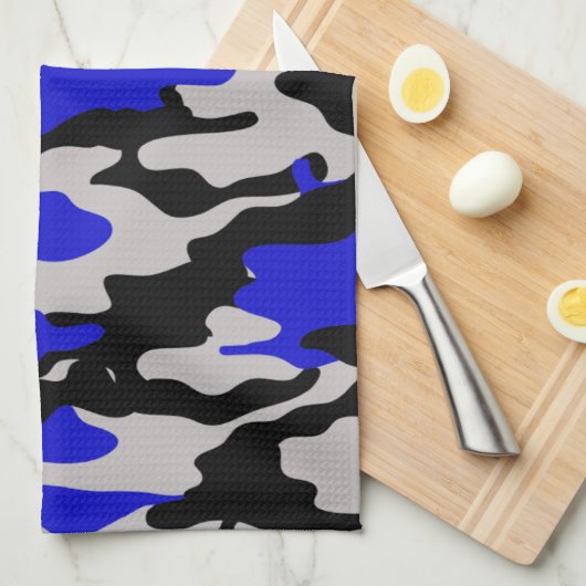 Zwarte en blauwe Camo Theedoek (Quarter Fold)