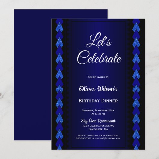 Zwarte en blauwe feestdag kaart (Voorkant / Achterkant)