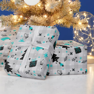 Zwarte en blauwe feestdag met kerstmis cadeaupapier