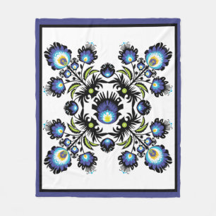 🖤 💙 Zwarte en blauwe folksamenstelling op wit Fleece Deken