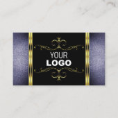 Zwarte en blauwe Glitter Gold Decor Border met Log Visitekaartje (Voorkant)