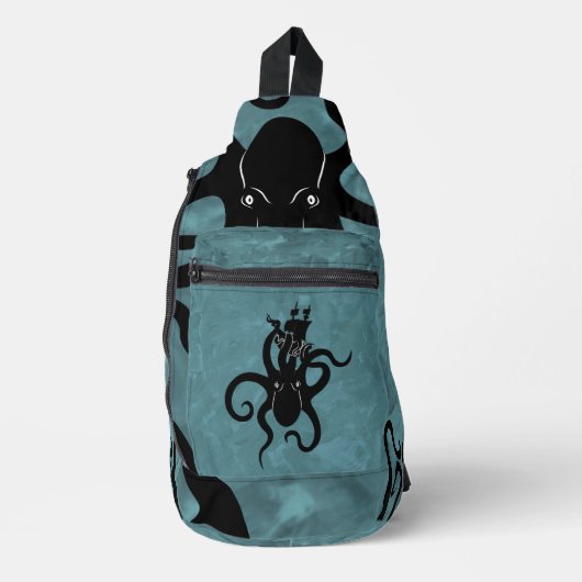 Zwarte en blauwe kraken uit de diepte sling bag (Voorkant)