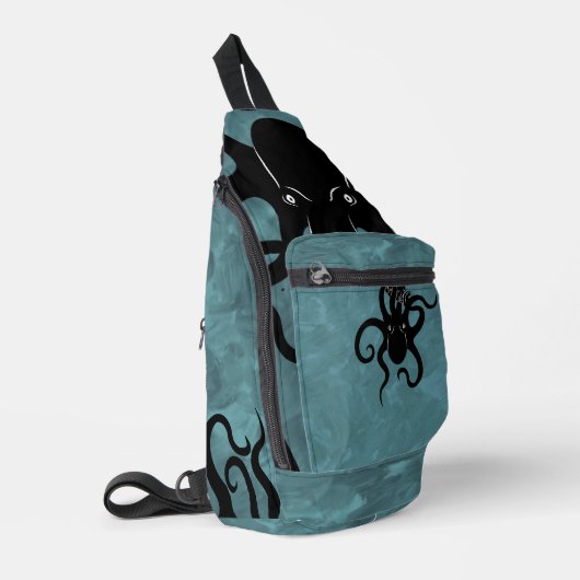 Zwarte en blauwe Kraken van het Deep Design Sling Bag (Linkerhoek)