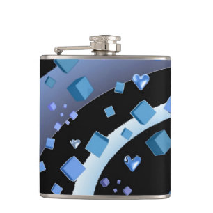 Zwarte en blauwe kubussen en harten heupfles