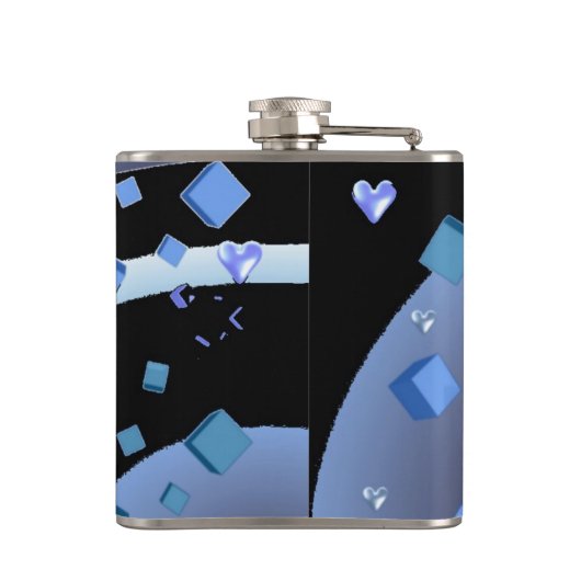 Zwarte en blauwe kubussen en harten heupfles (Achterkant)