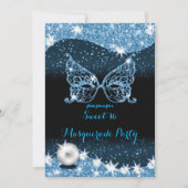 zwarte en blauwe maskerade zoete 16 met glitter kaart (Voorkant)