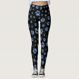 Zwarte en Blauwe Poot Print Dames Yoga Broek Leggings