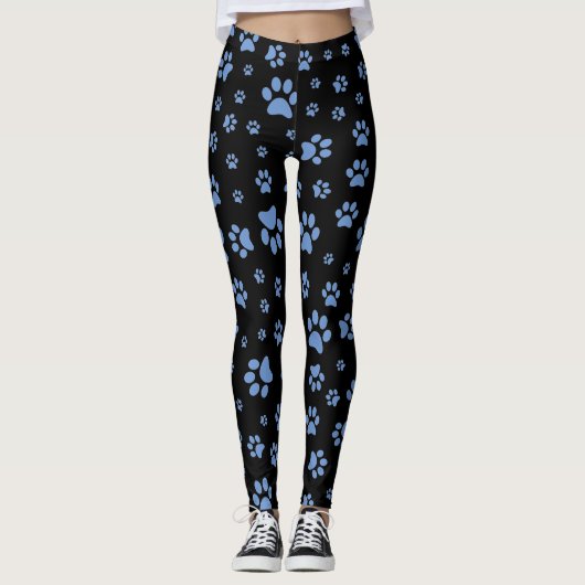 Zwarte en Blauwe Poot Print Dames Yoga Broek Leggings (Voorkant)