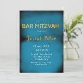Zwarte en blauwe roke Bar Mitzvah-uitnodigingen (Staand voorkant)