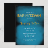 Zwarte en blauwe roke Bar Mitzvah-uitnodigingen (Voorkant / Achterkant)