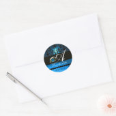 ZWARTE EN BLAUWE SAPPHIRE DAMASKMONOGRAM, RONDE STICKER (Envelop)