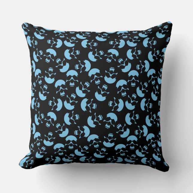 Zwarte en blauwe schedel Patroon Kussen (Voorkant)