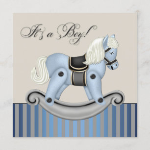 Zwarte en blauwe schommelpaard baby shower kaart