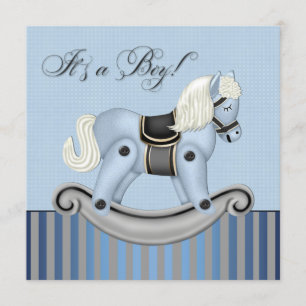 Zwarte en blauwe schommelpaard baby shower kaart