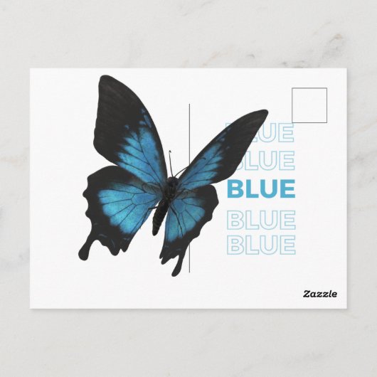 Zwarte en blauwe vlinder briefkaart (Achterkant)