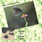 Zwarte en Blauwe Vlinder en Bloem Natuur Puzzel Legpuzzel