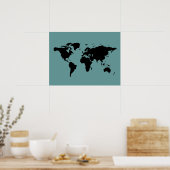 zwarte en blauwe wereldkaart poster (Keuken)