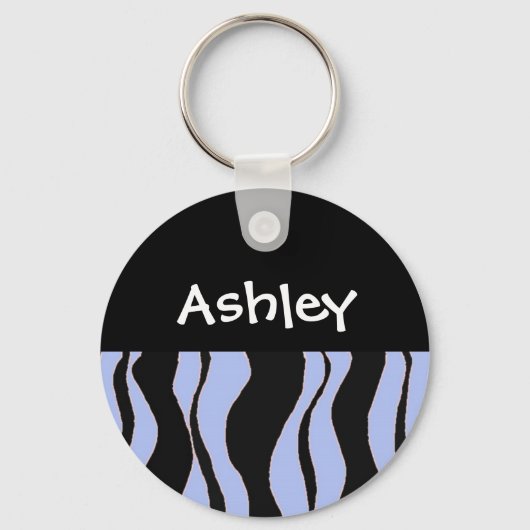 Zwarte en blauwe zebra gestreepte gepersonaliseerd sleutelhanger (Voorkant)