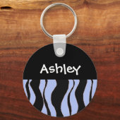 Zwarte en blauwe zebra gestreepte gepersonaliseerd sleutelhanger (Voorkant)