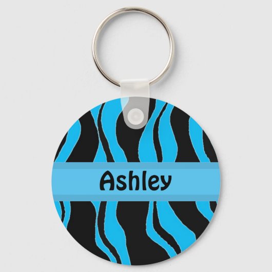 Zwarte en blauwe zebra gestreepte gepersonaliseerd sleutelhanger (Voorkant)