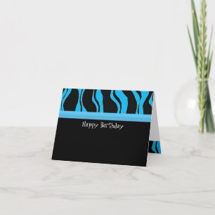 Zwarte en blauwe zebra streep verjaardag kaart