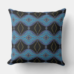 Zwarte en Blauwgroen Abstracte Floral Diamonds PIl Kussen
