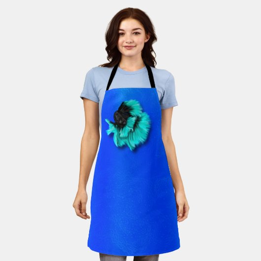 Zwarte en Blauwgroen bètavis Schort (Gedragen)