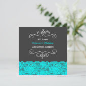 Zwarte en Blauwgroen blauwe bruiloft Kaart (Staand voorkant)