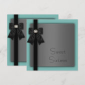 Zwarte en Blauwgroen blauwe zoete 16-jarige partij Kaart (Voorkant / Achterkant)