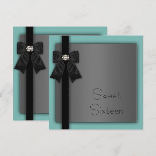 Zwarte en Blauwgroen blauwe zoete 16-jarige partij Kaart (Voorkant / Achterkant)