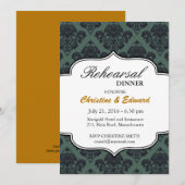 Zwarte en Blauwgroen Damask Wedding Rehearsal Dinn Kaart (Voorkant / Achterkant)